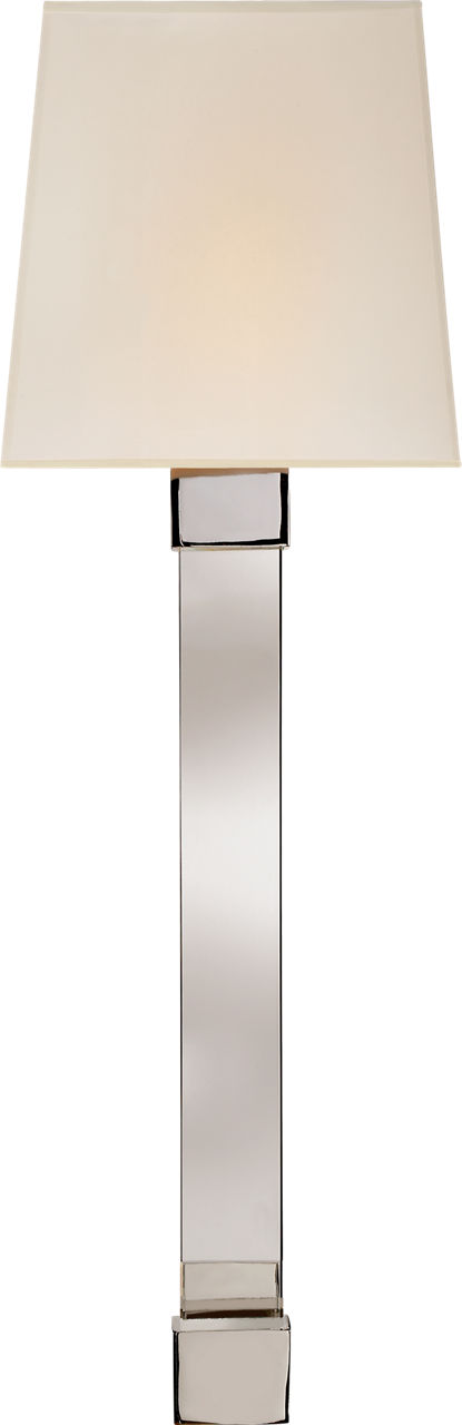 Edgar Large Sconce in Polished Nickel and Crystal with Silk Shade