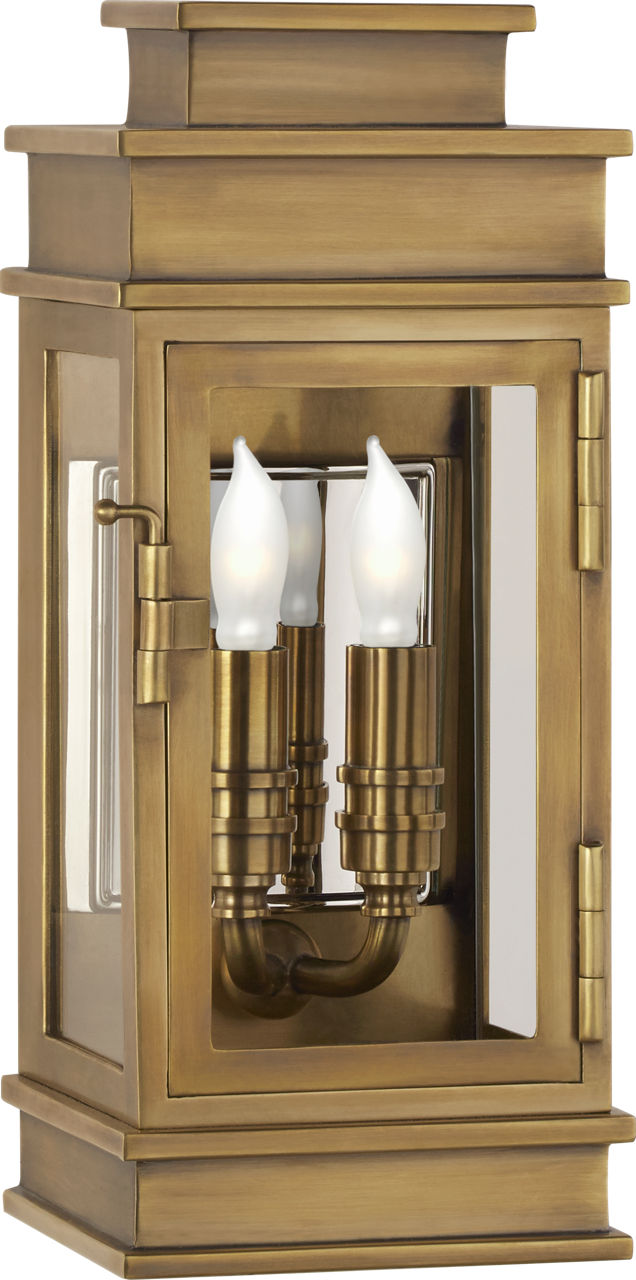 Linear Mini Wall Lantern in Antique-Burnished Brass with Clear Glass