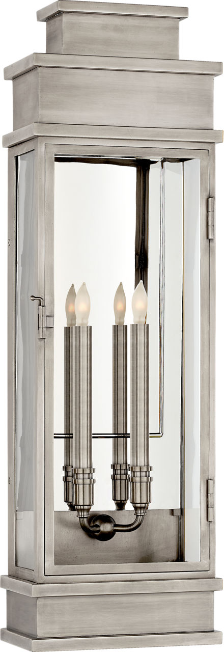 Linear Large Wall Lantern in Antique Nickel with Clear Glass