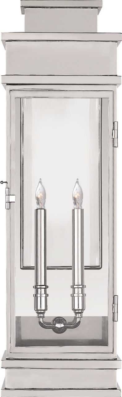 Linear Large Wall Lantern in Polished Nickel with Clear Glass