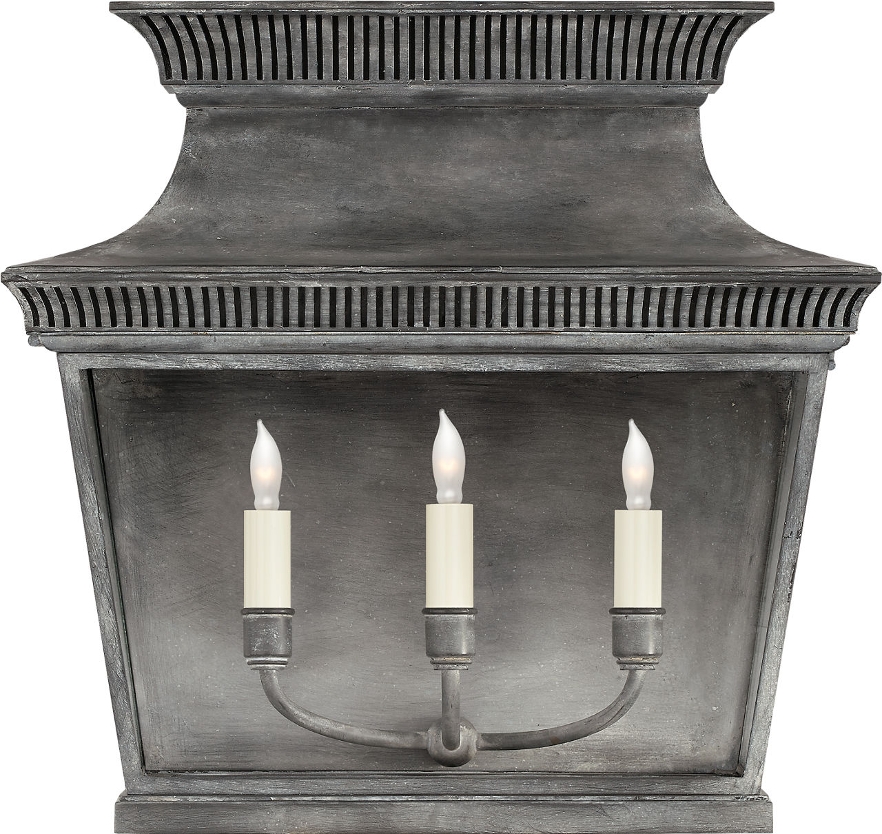 Elsinore Extra Wide 3/4 Lantern in Weathered Zinc with Clear Glass