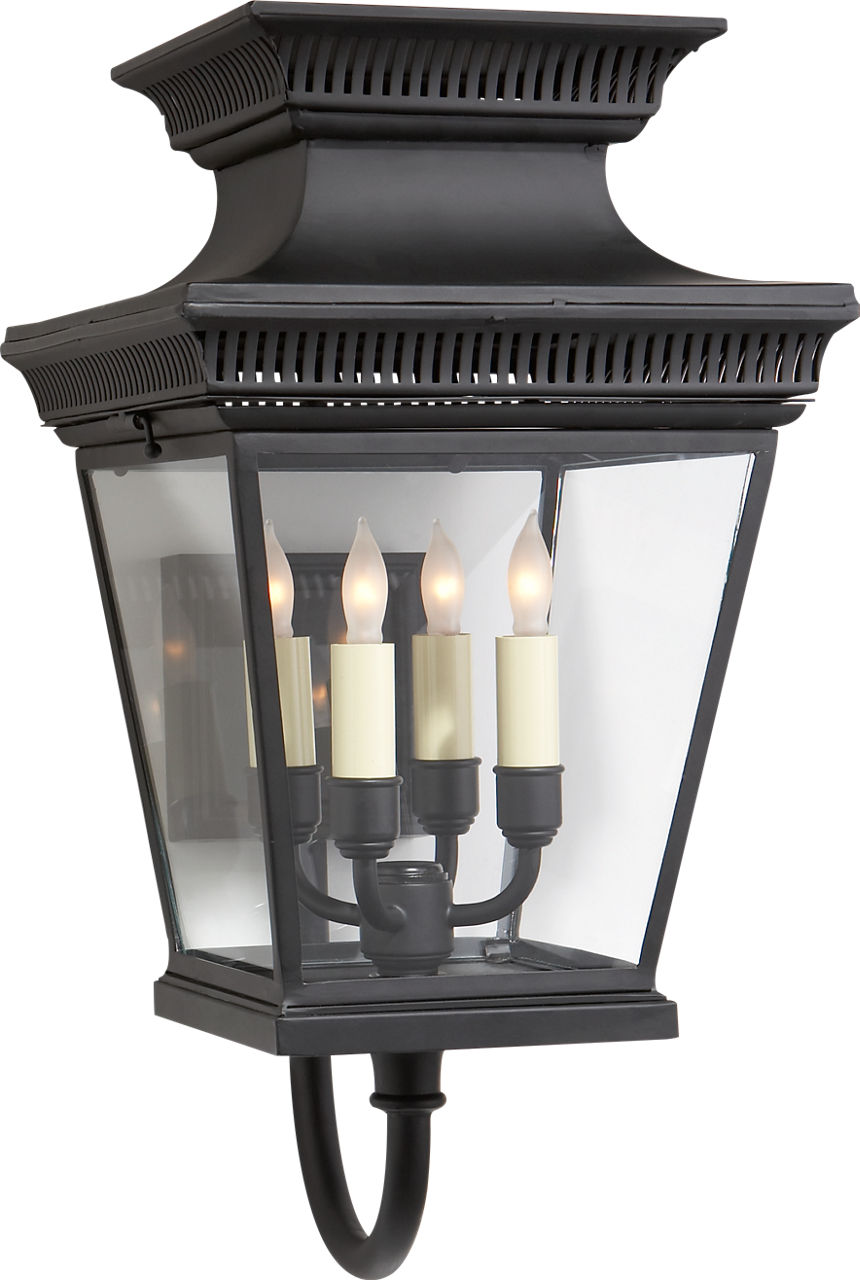 Elsinore Medium Bracket Lantern in Black with Clear Glass