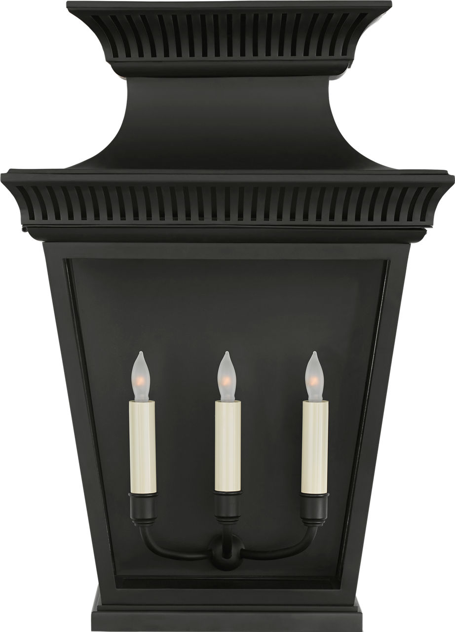 Elsinore Large 3/4 Wall Lantern in Black with Clear Glass
