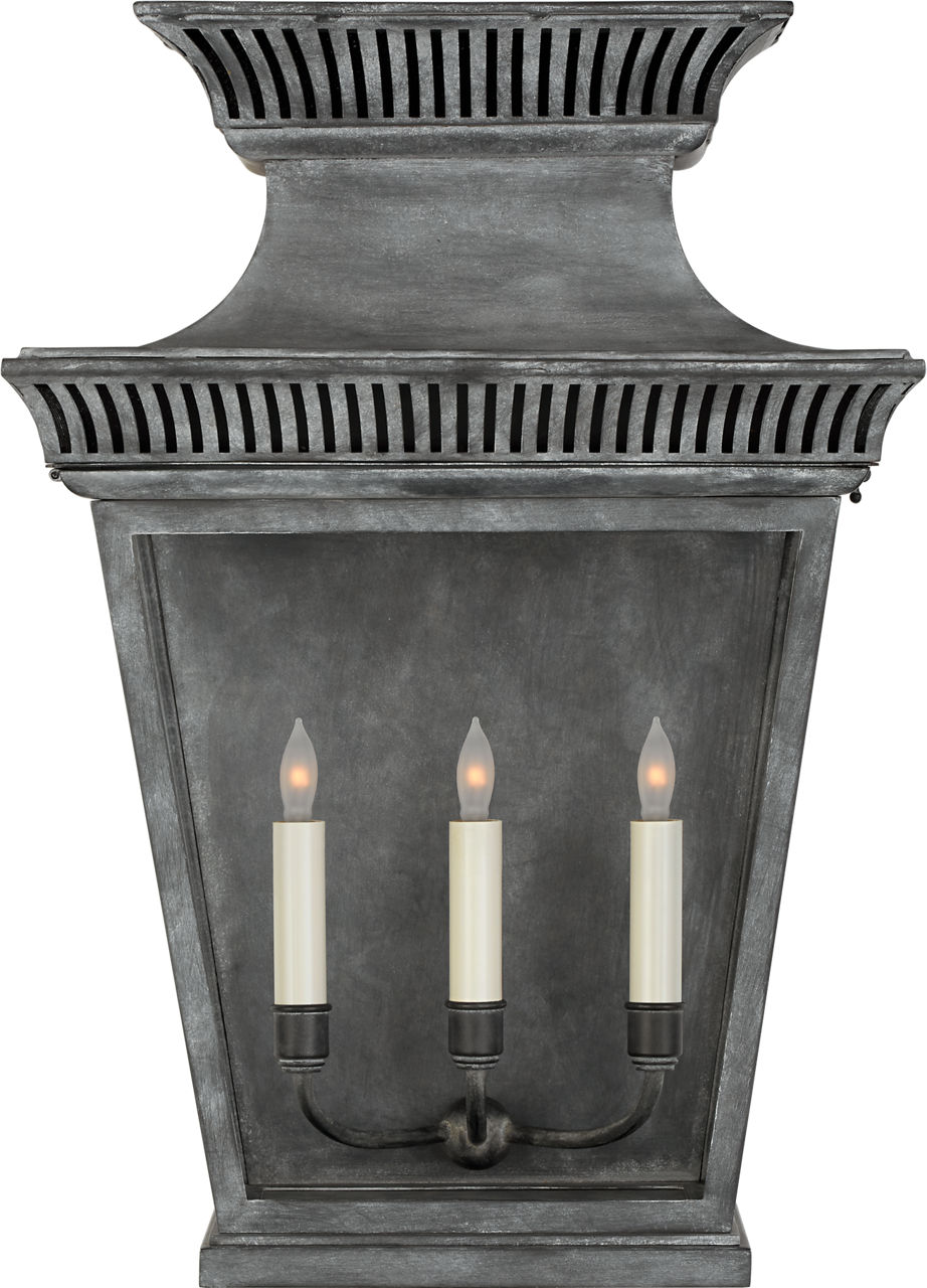 Elsinore Large 3/4 Wall Lantern in Weathered Zinc with Clear Glass