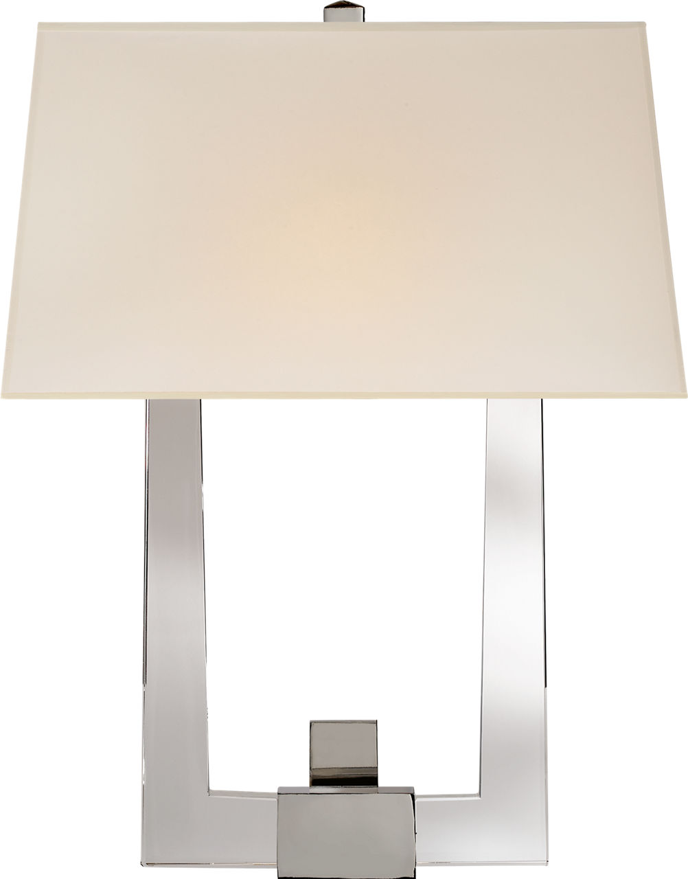 Edwin Double Arm Sconce in Crystal and Polished Nickel with Silk Shade