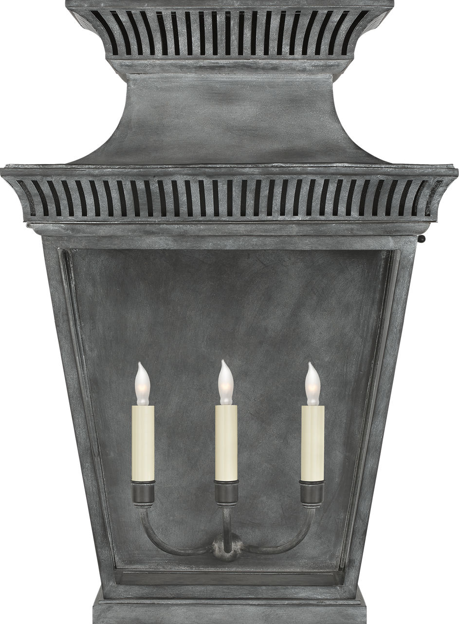 Elsinore Extra Large 3/4 Wall Lantern in Weathered Zinc with Clear Glass