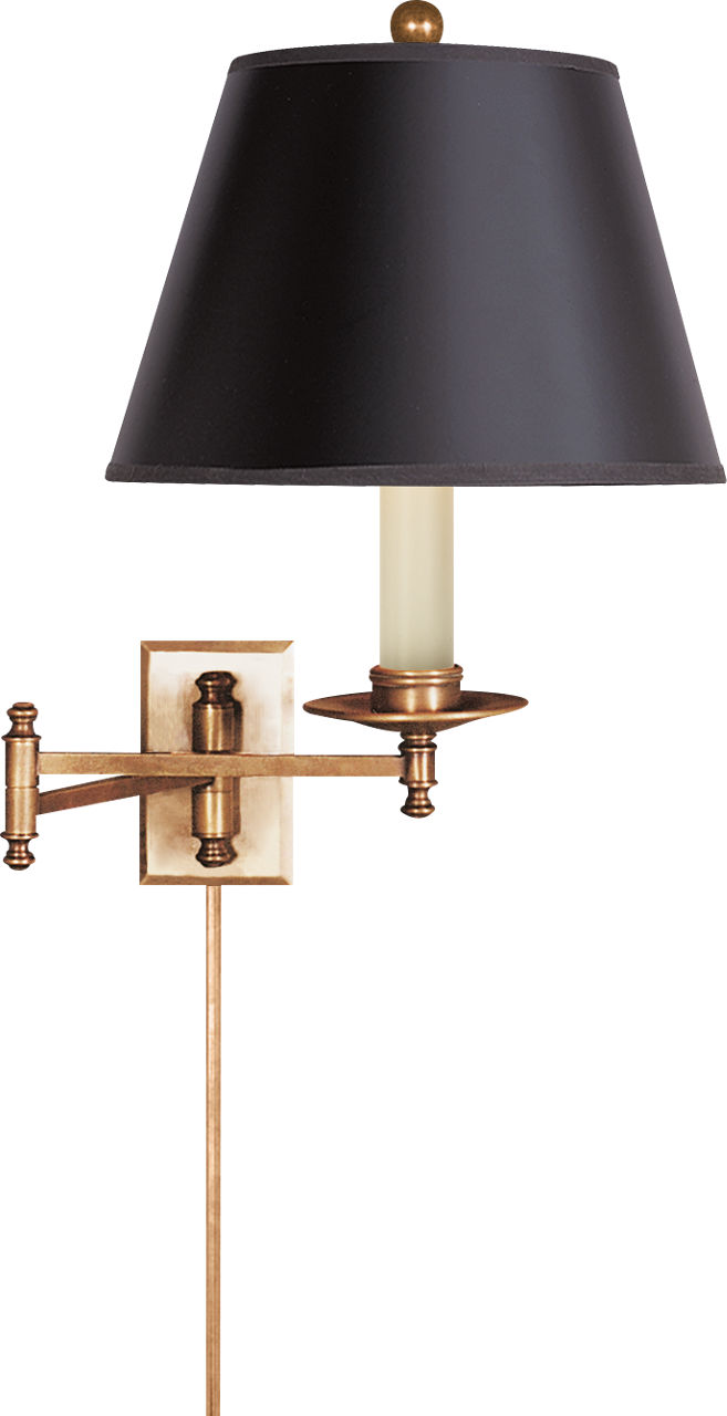 Dorchester Swing Arm in Antique-Burnished Brass with Black Shade