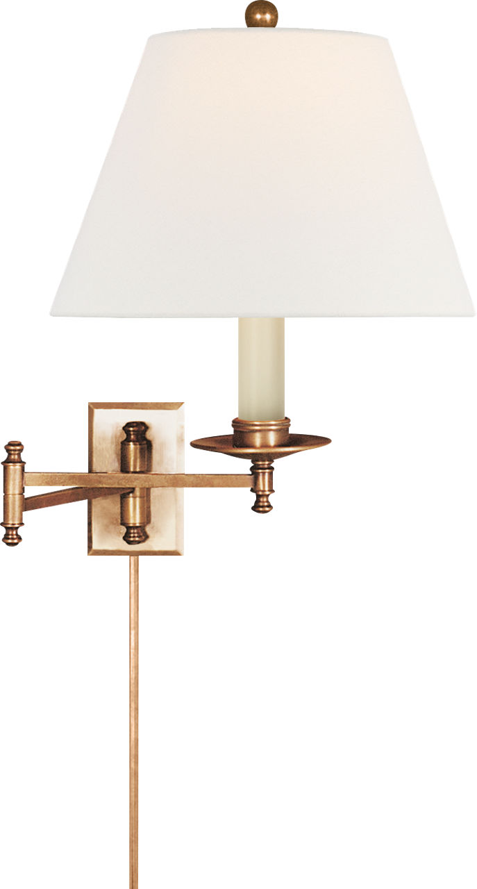 Dorchester Swing Arm in Antique-Burnished Brass with Linen Shade