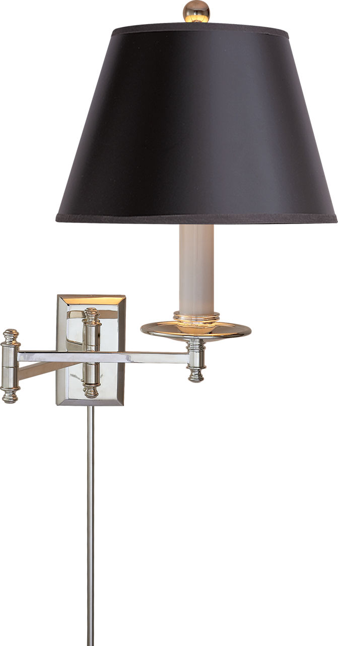 Dorchester Swing Arm in Polished Nickel with Black Shade