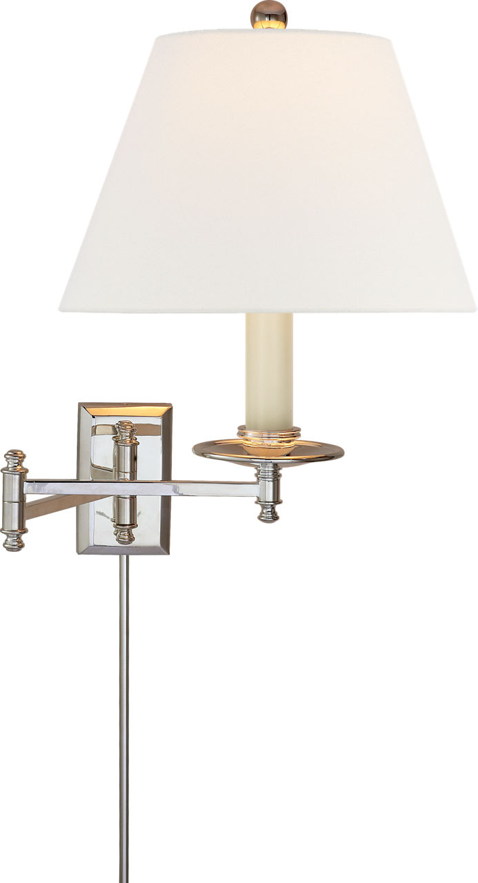 Dorchester Swing Arm in Polished Nickel with Linen Shade