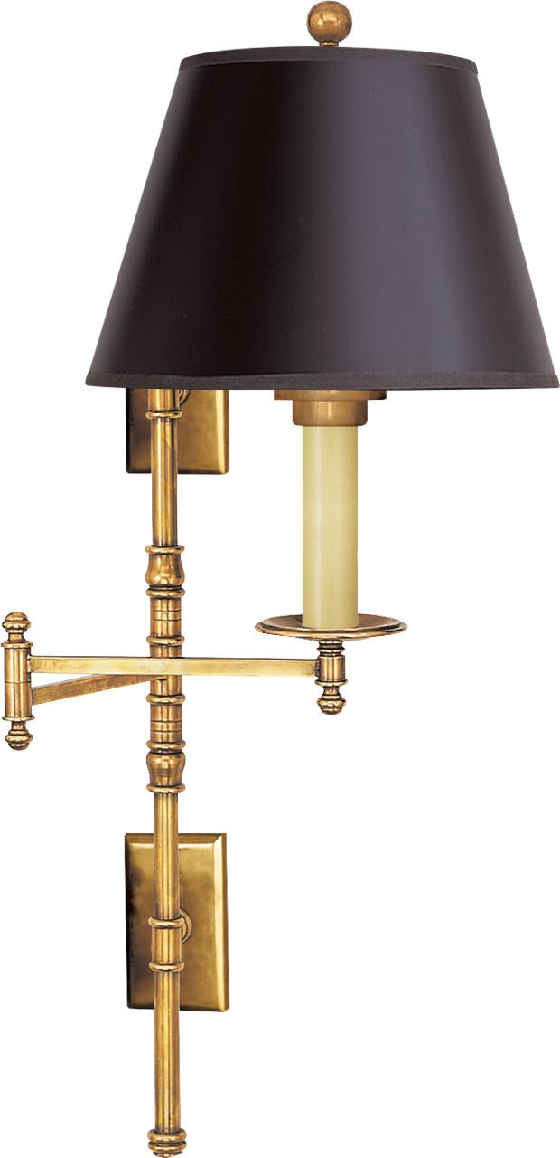Dorchester Double Backplate Swing Arm in Antique-Burnished Brass with Black Paper Shade