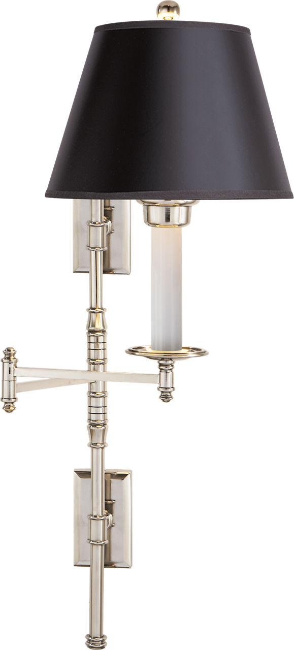 Dorchester Double Backplate Swing Arm in Polished Nickel with Black Paper Shade