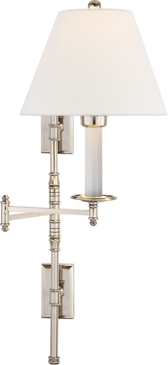 Dorchester Double Backplate Swing Arm in Polished Nickel with Linen Shade