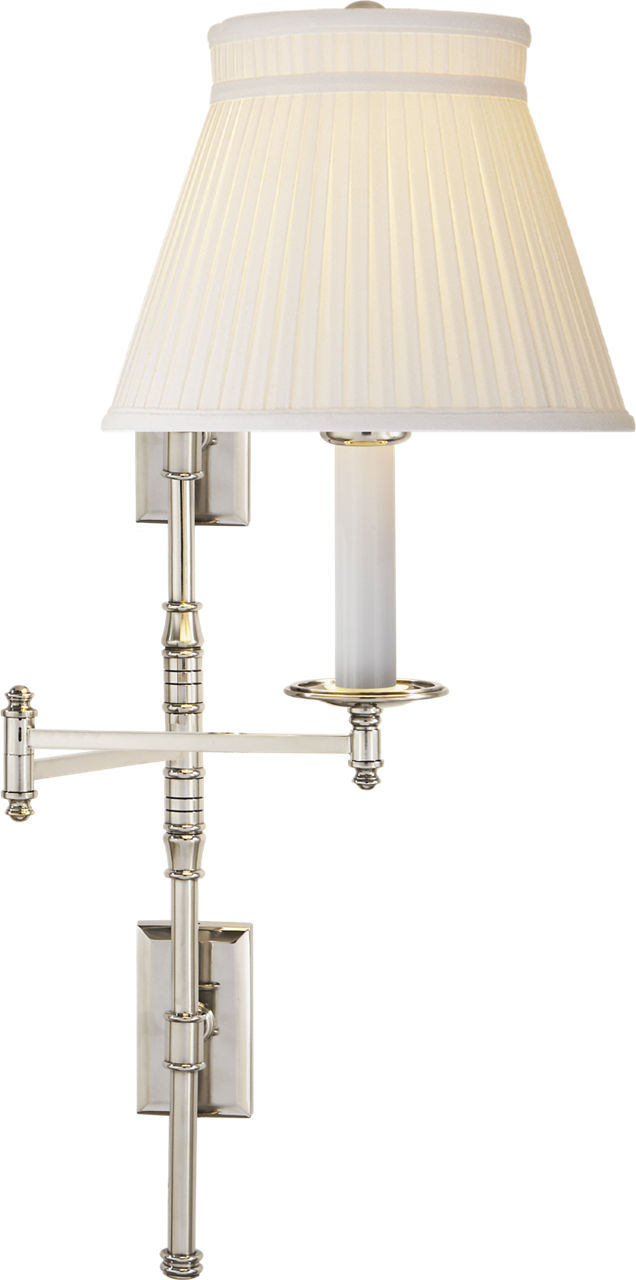 Dorchester Double Backplate Swing Arm in Polished Nickel with Silk Crown Shade