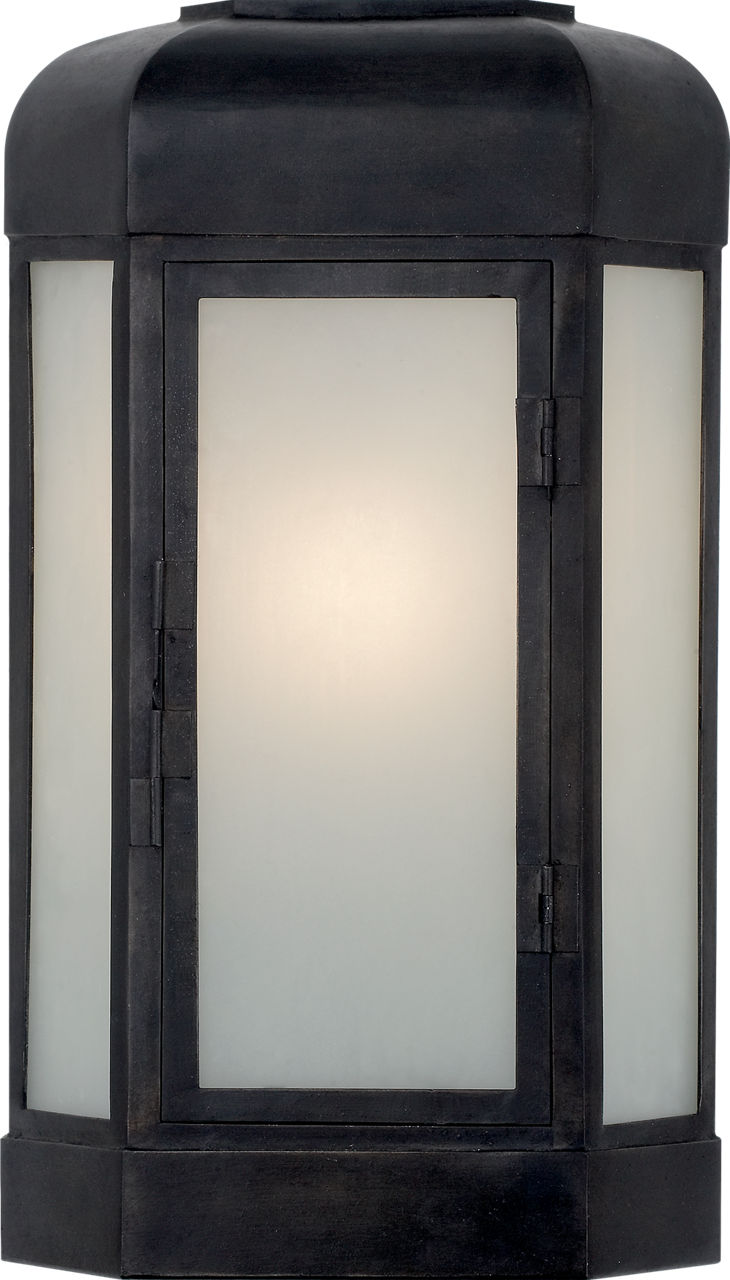 Dublin Small Faceted Sconce in Aged Iron with Frosted Glass