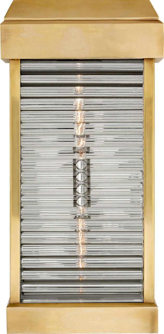 Dunmore Large Curved Glass Louver Sconce in Antique-Burnished Brass with Clear Glass