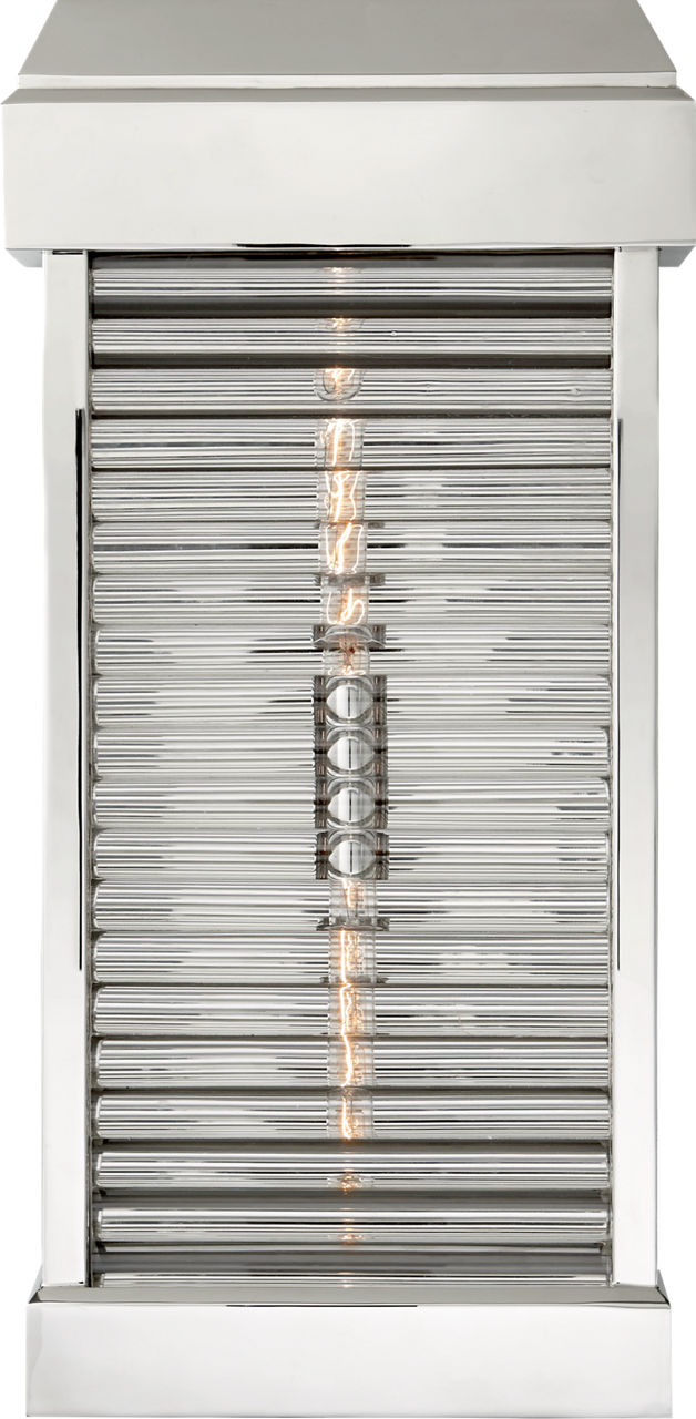 Dunmore Large Curved Glass Louver Sconce in Polished Nickel with Clear Glass