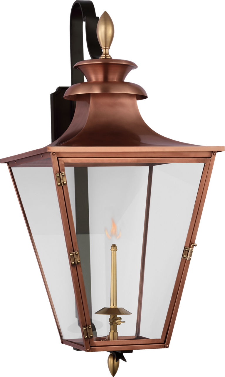 Albermarle Medium Bracketed Gas Wall Lantern in Soft Copper and Brass with Clear Glass