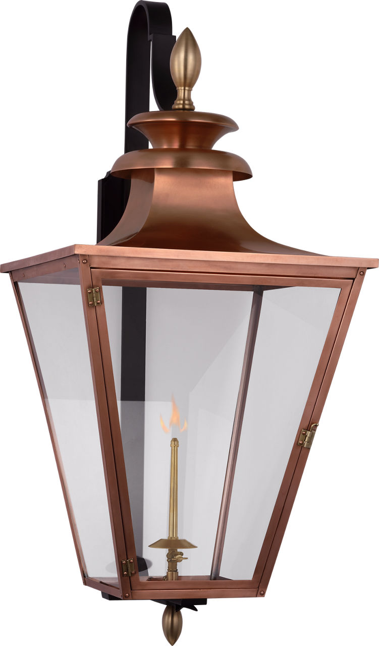 Albermarle Large Bracketed Gas Wall Lantern in Soft Copper and Brass with Clear Glass