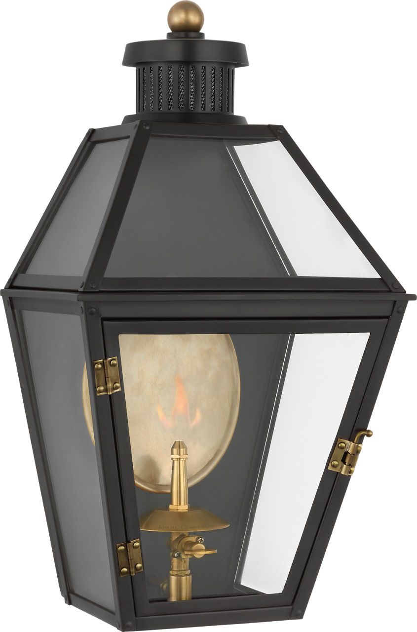 Stratford Small 3/4 Gas Wall Lantern in Matte Black with Clear Glass