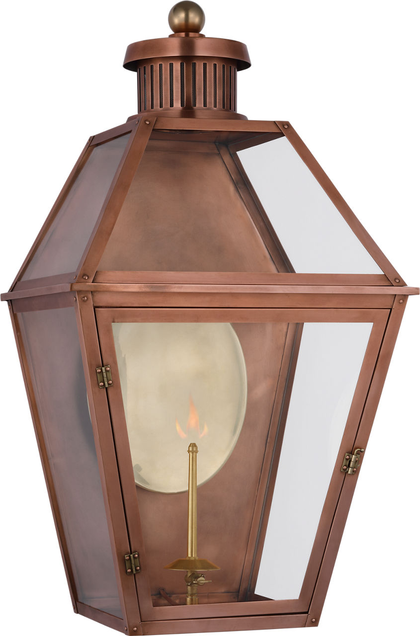 Stratford Large 3/4 Gas Wall Lantern in Soft Copper with Clear Glass