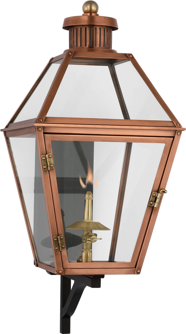 Stratford Small Bracketed Gas Wall Lantern in Soft Copper with Clear Glass