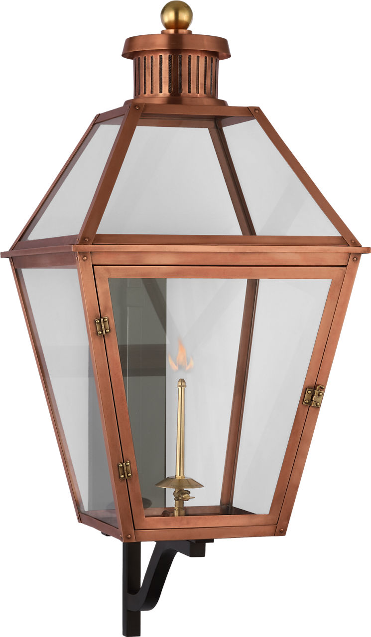 Stratford XL Bracketed Gas Wall Lantern in Soft Copper with Clear Glass