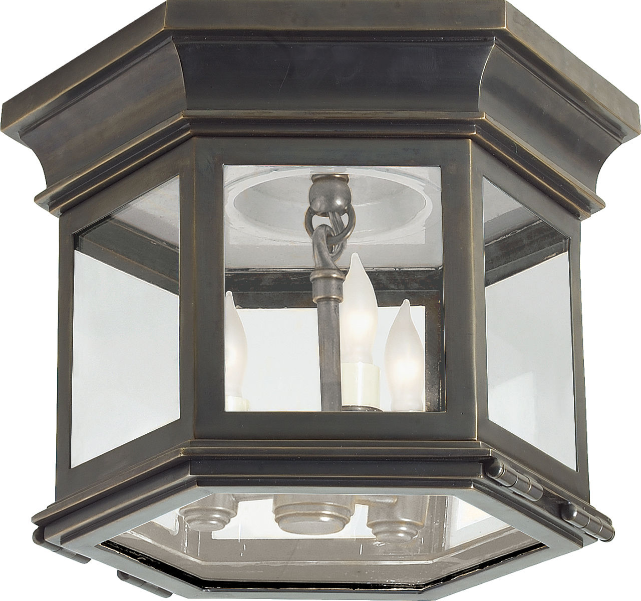 Club Small Hexagonal Outdoor Flush Mount in Bronze with Clear Glass