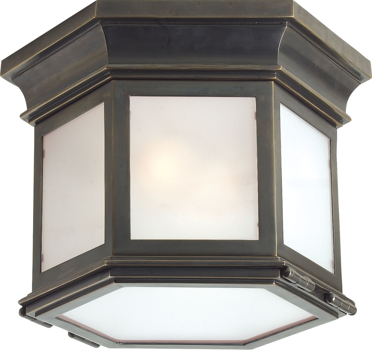Club Small Hexagonal Outdoor Flush Mount in Bronze with Frosted Glass