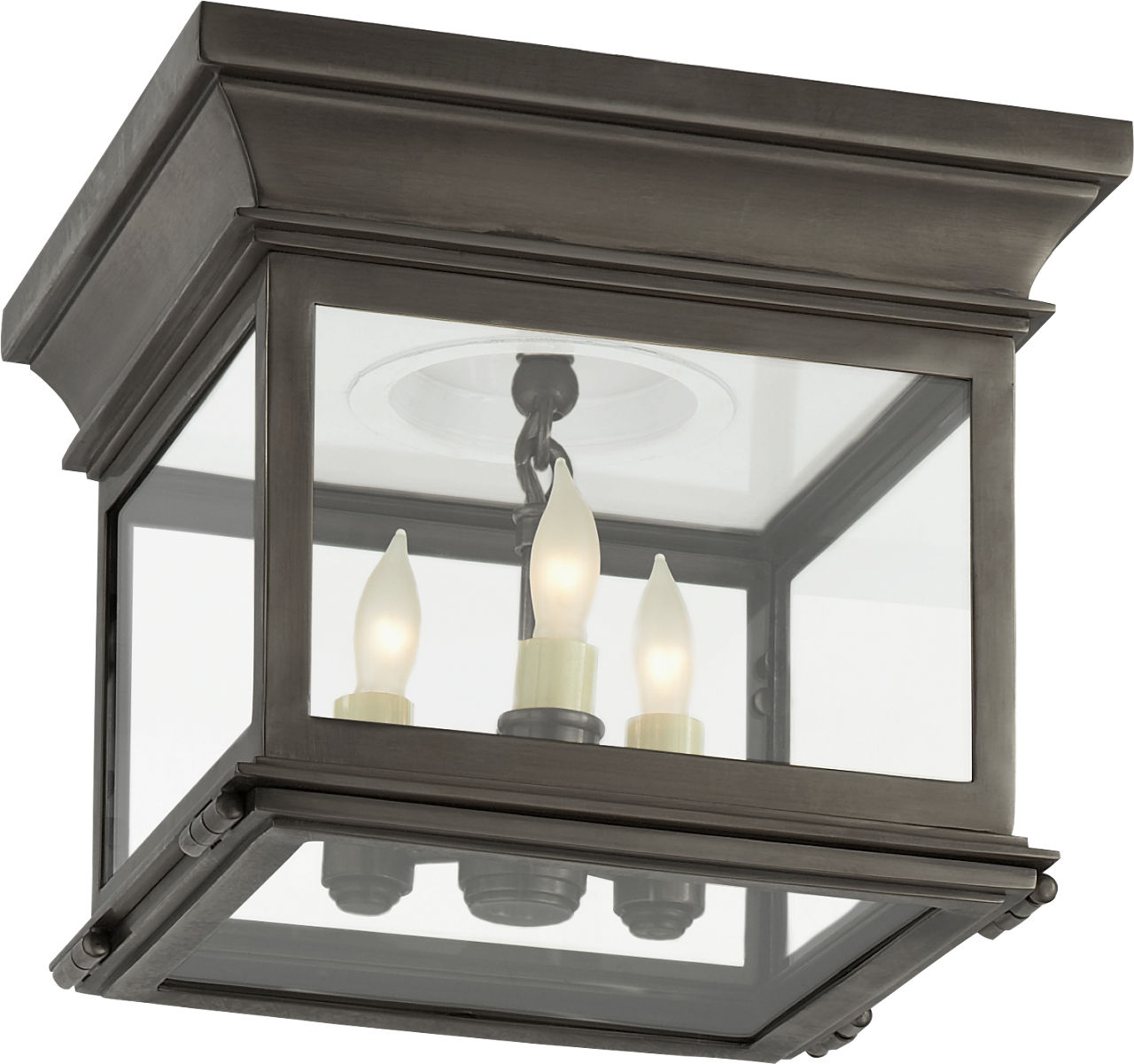 Club Small Square Outdoor Flush Mount in Bronze with Clear Glass