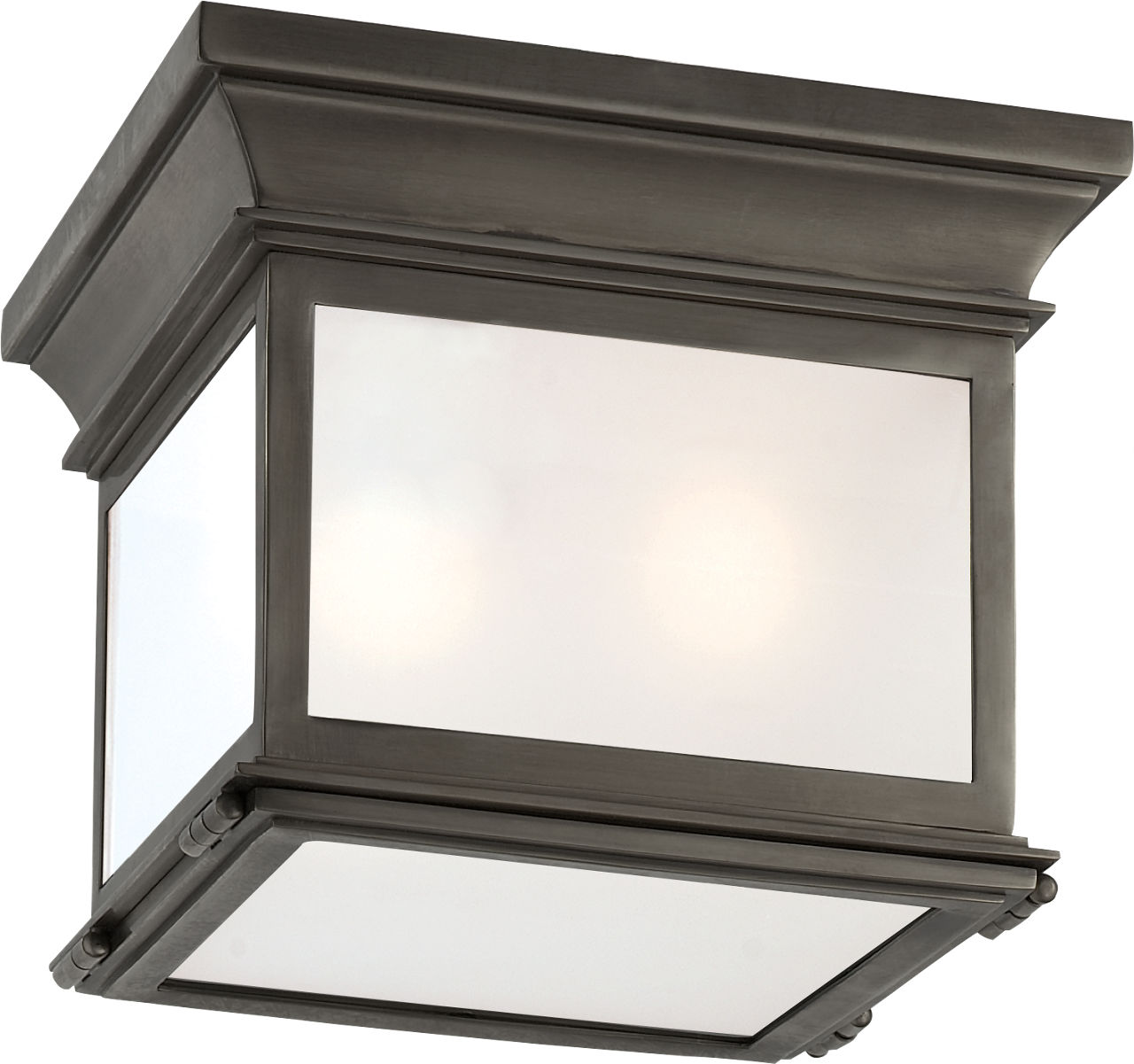 Club Small Square Outdoor Flush Mount in Bronze with Frosted Glass