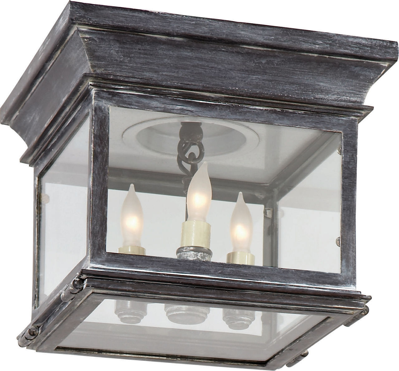 Club Small Square Flush Mount in Weathered Zinc with Clear Glass