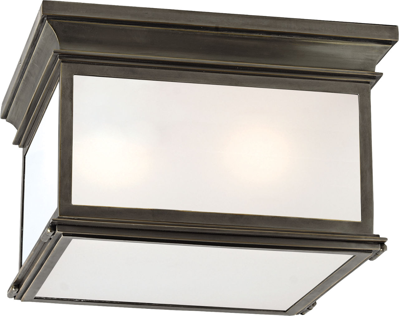 Club Large Square Outdoor Flush Mount in Bronze with Frosted Glass