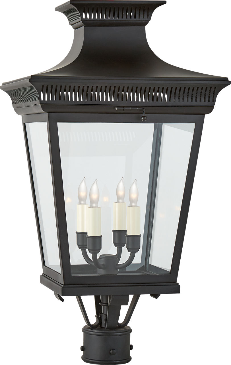 Elsinore Medium Post Lantern in Black with Clear Glass