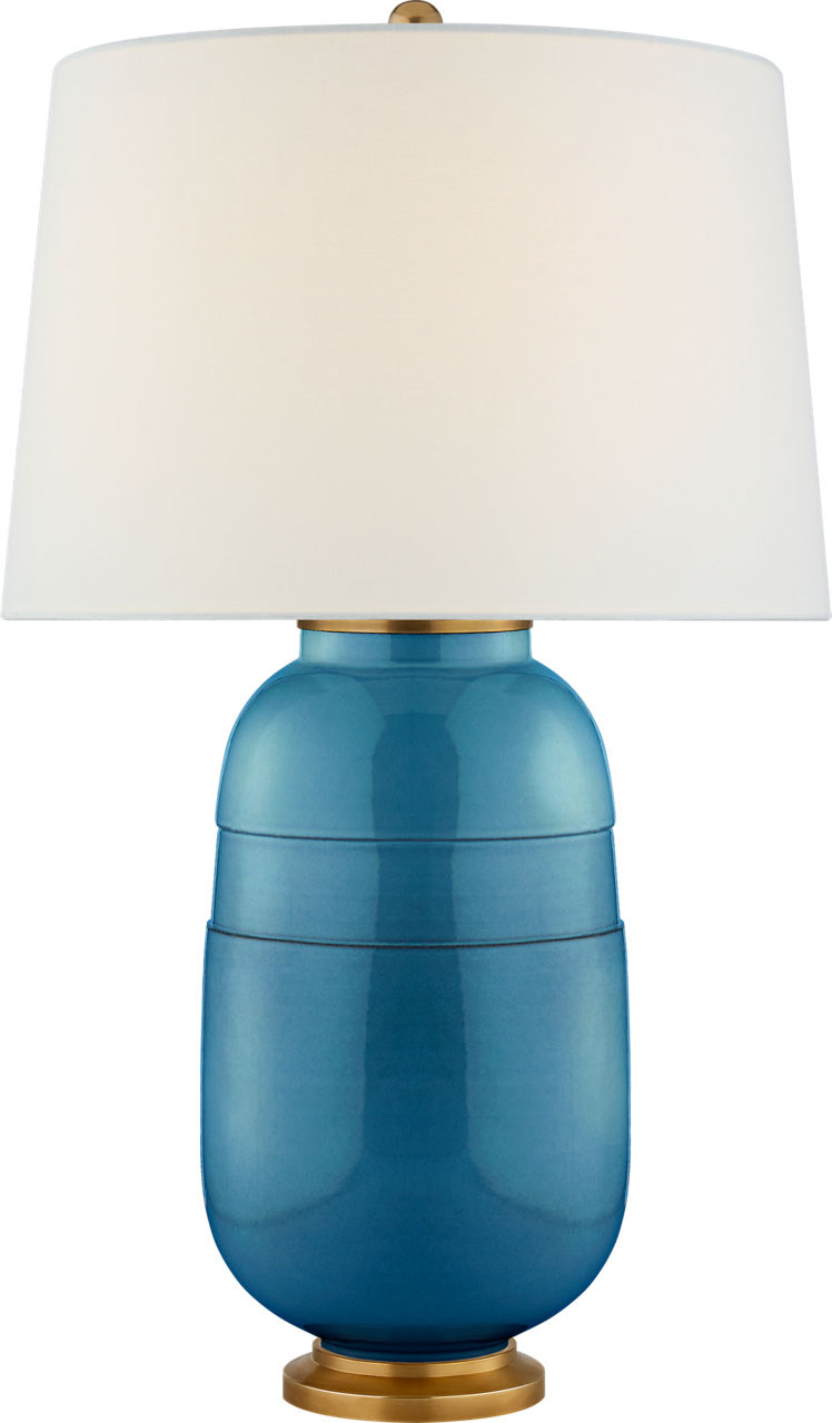 Newcomb Medium Table Lamp in Aqua Crackle with Linen Shade