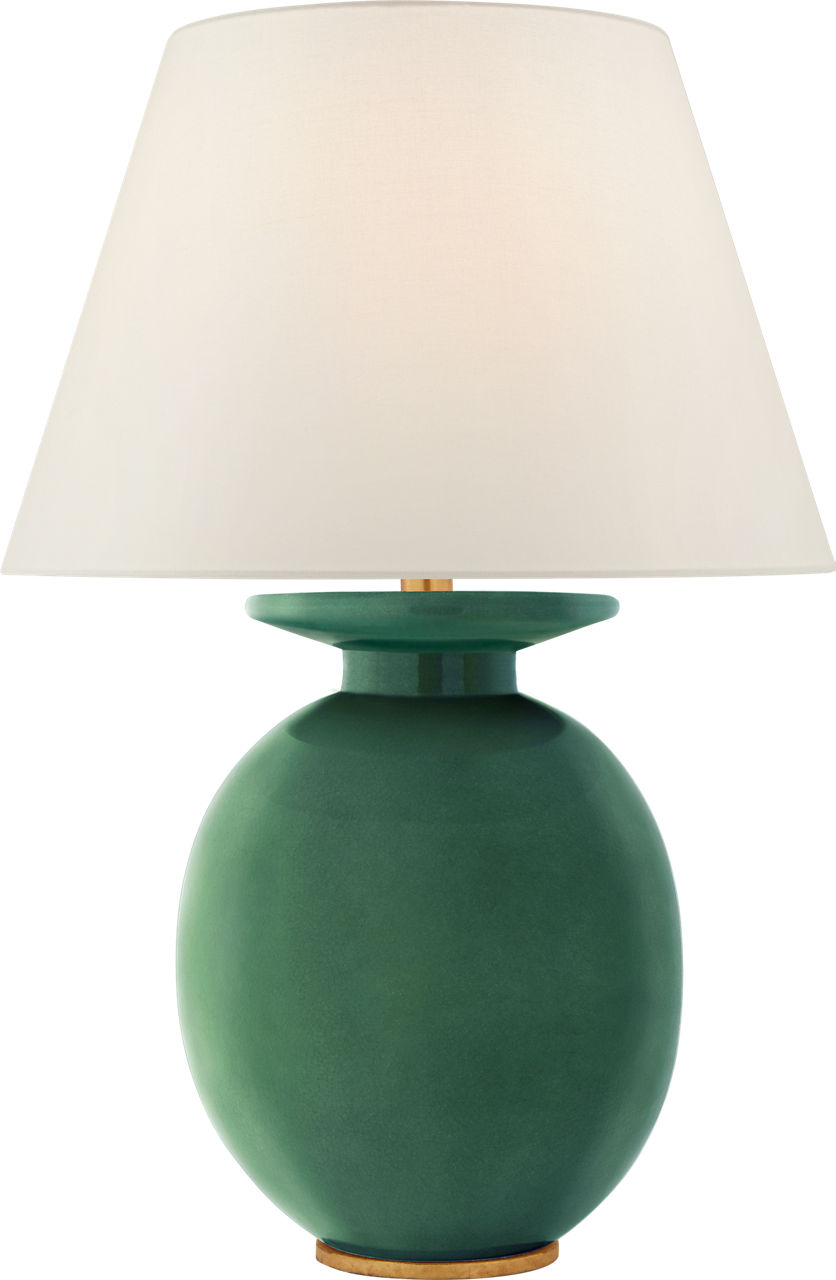 Hans Medium Table Lamp in Celtic Green Crackle with Linen Shade