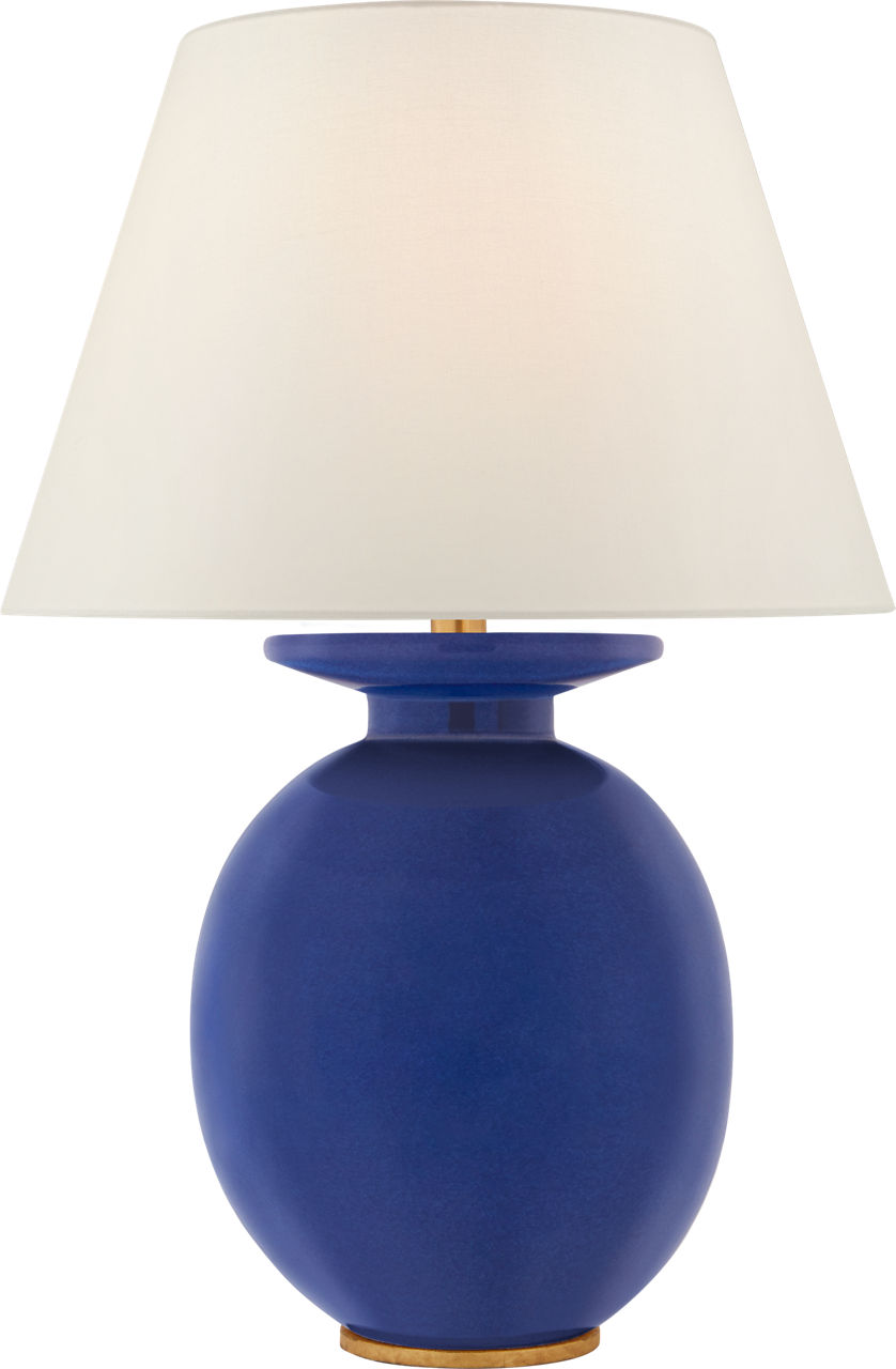 Hans Medium Table Lamp in Flowing Blue with Linen Shade