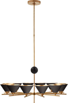 Cleo Large Chandelier in Antique-Burnished Brass with Black Shades