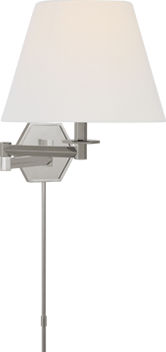 Olivier Swing Arm Wall Light in Polished Nickel with Linen Shade