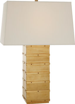 Bleeker Large Paneled Table Lamp in Natural Brass with Percale Shade
