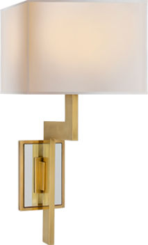 Angle Mirror Sconce in Hand Rubbed Antique Brass with Natural Paper Shade