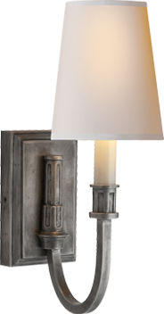 Modern Library Sconce in Sheffield Nickel with Natural Paper Shade
