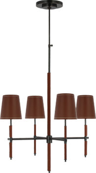 Bryant Small Wrapped Chandelier in Bronze and Saddle Leather with Saddle Leather Shade