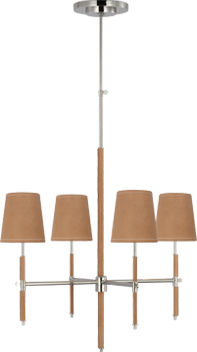 Bryant Small Wrapped Chandelier in Polished Nickel and Natural Leather with Natural Leather Shade