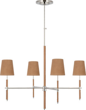 Bryant Large Wrapped Chandelier in Polished Nickel and Natural Leather with Natural Leather Shade