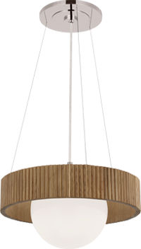 Arena 18" Ring and Globe Chandelier in Polished Nickel and Natural Oak with White Glass