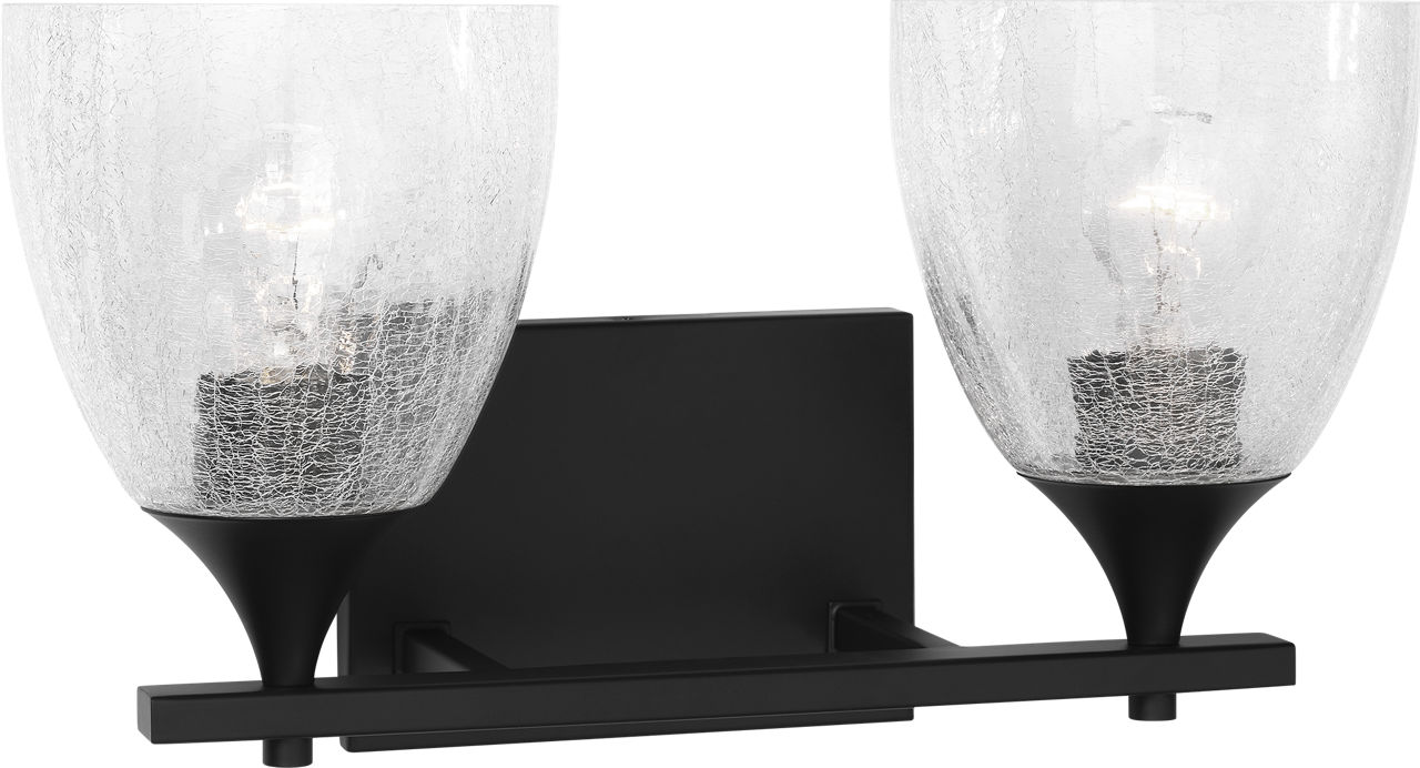 Toffino 2-Light Bath Sconce in Midnight Black with Clear Crackle Glass
