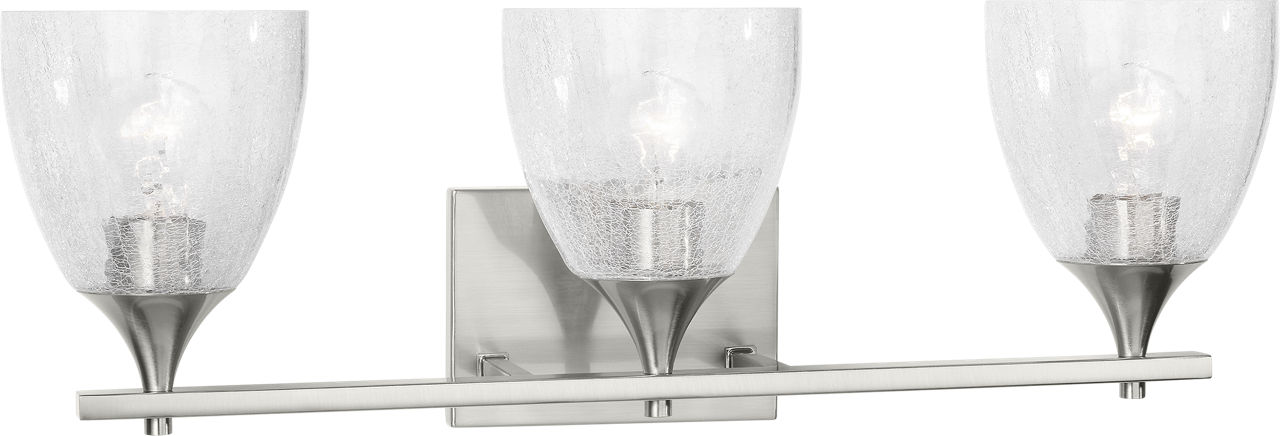 Toffino 3-Light Bath Sconce in Brushed Nickel with Clear Crackle Glass