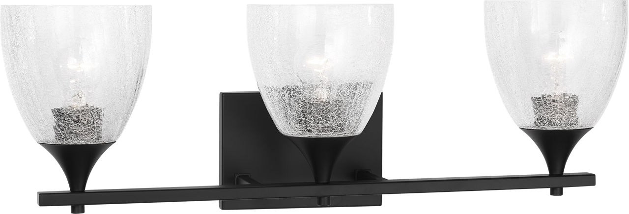 Toffino 3-Light Bath Sconce in Midnight Black with Clear Crackle Glass
