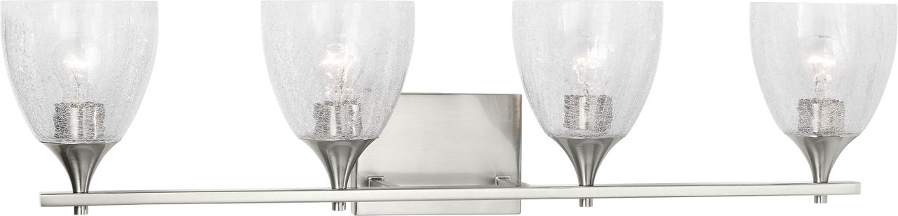 Toffino 4-Light Bath Sconce in Brushed Nickel with Clear Crackle Glass